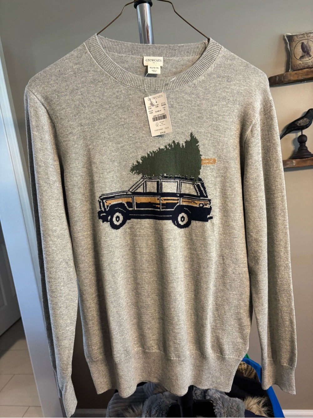 Crewcuts Gray Crewneck Sweater with Navy and Green Jeep Graphic